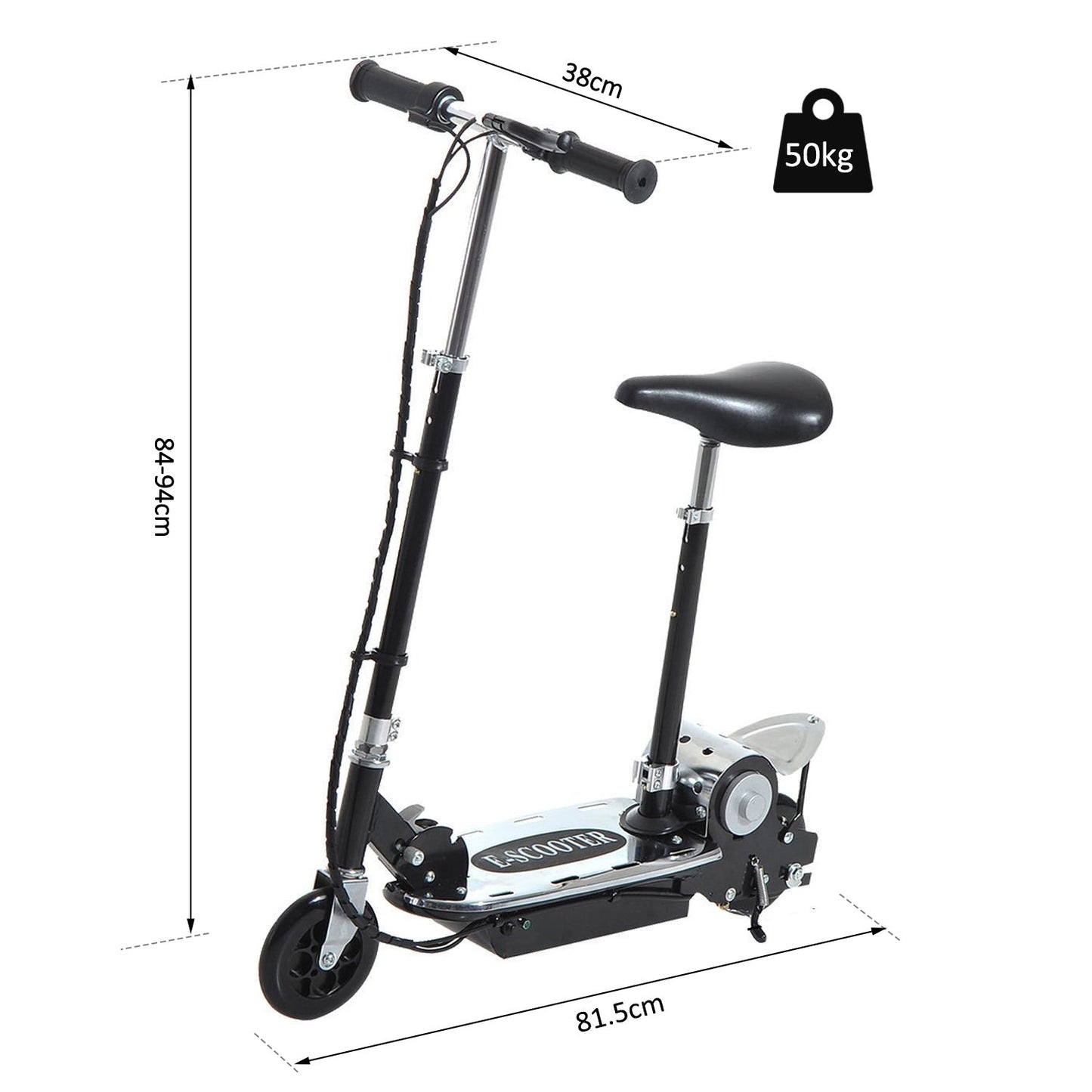 120W Teens Foldable Kids Powered Scooters 24V Rechargeable Battery Adjustable Ride on Outdoor Toy (Black)-2