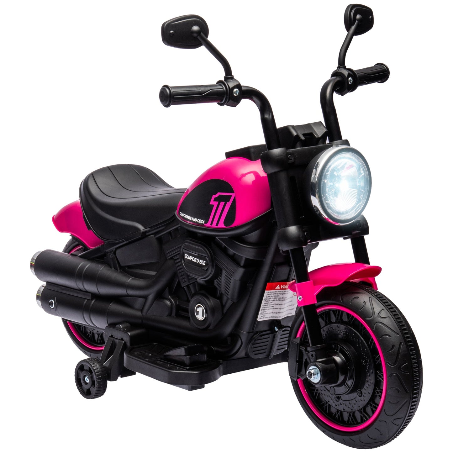 6v Electric Motorbike with Training Wheels, One-Button Start - Pink-0