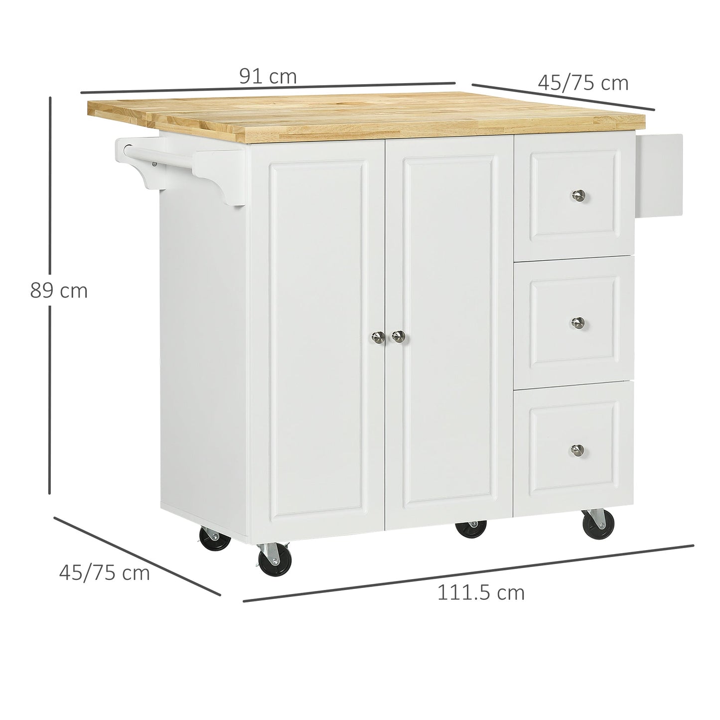 Drop-Leaf Kitchen Island on Wheels Utility Storage Cart with Drawers & Cabinet for Kitchen, Dining & Living Room-4