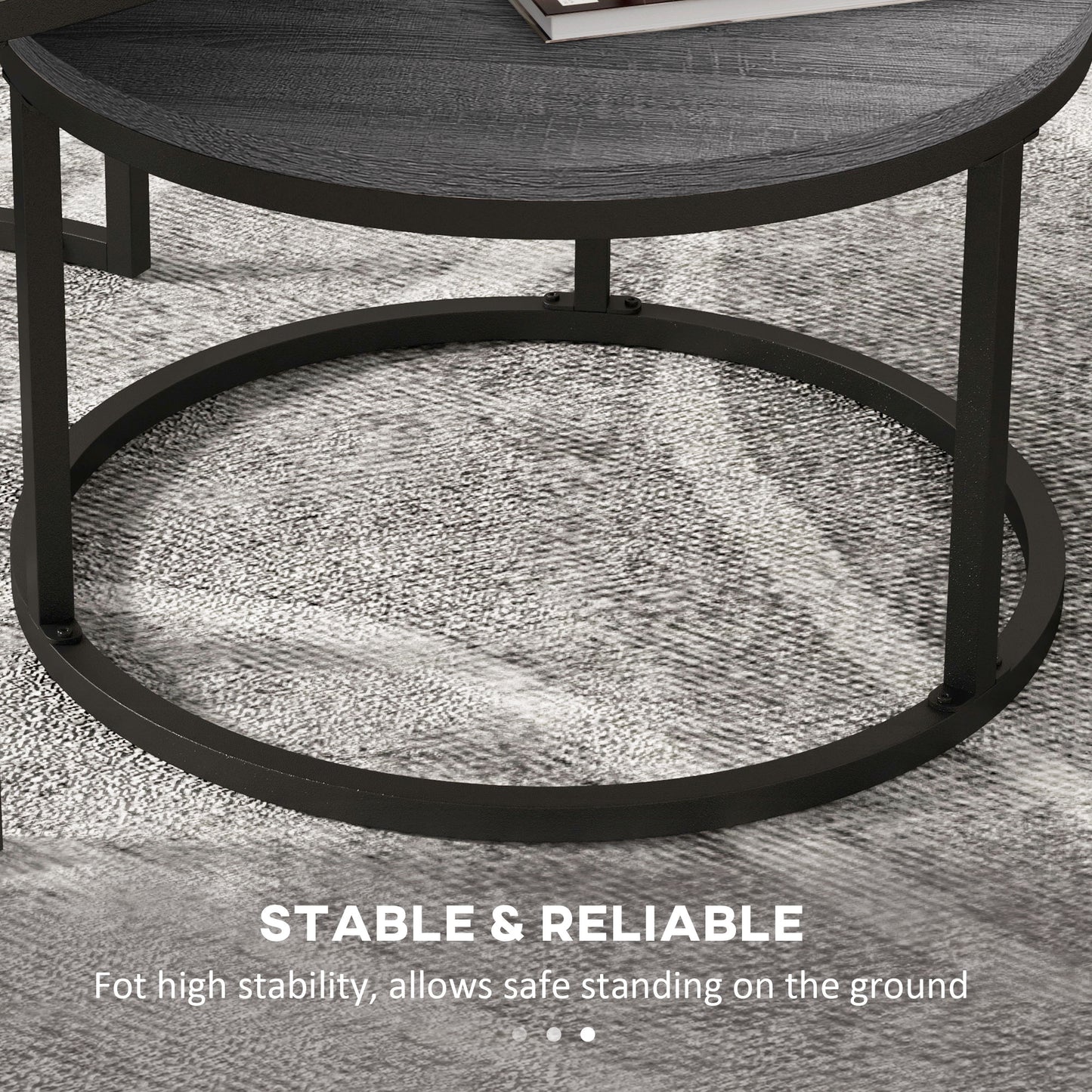 Industrial Nesting Coffee Table Set of 2, Round Coffee Tables, Living Room Table with Wood Effect Top and Steel Frame | HOMCOM-4