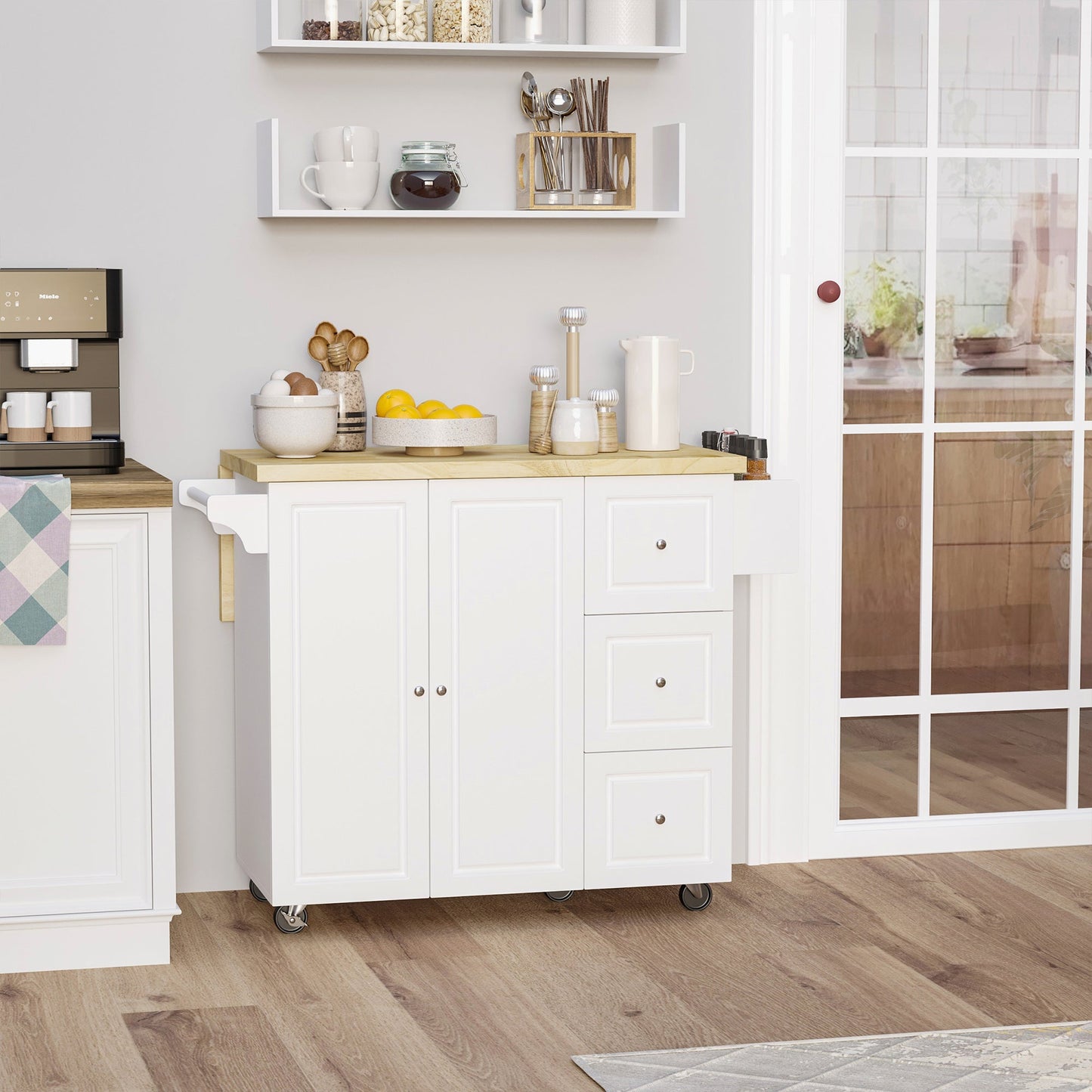Drop-Leaf Kitchen Island on Wheels Utility Storage Cart with Drawers & Cabinet for Kitchen, Dining & Living Room-1