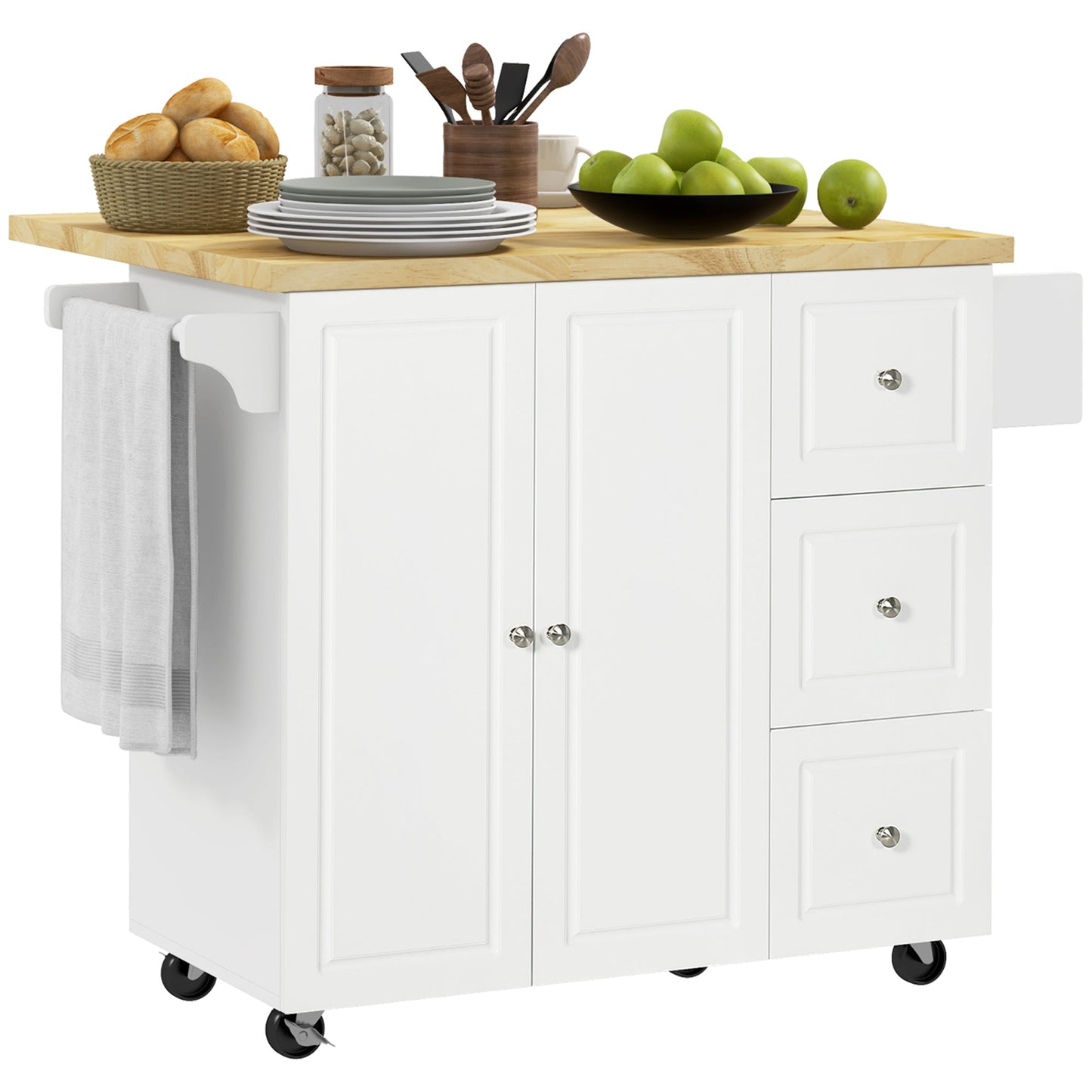 Drop-Leaf Kitchen Island on Wheels Utility Storage Cart with Drawers & Cabinet for Kitchen, Dining & Living Room-2