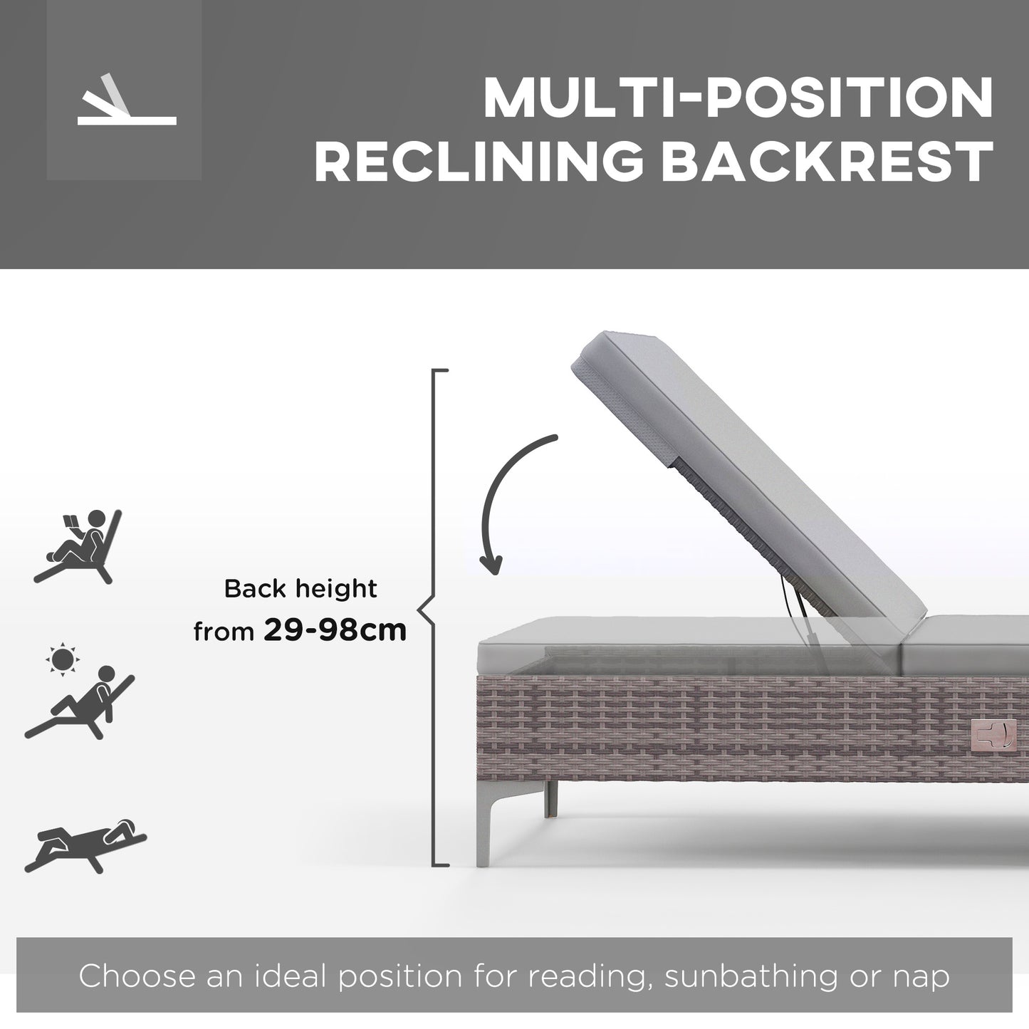 Set of 2 Sun Loungers by Outsunny Outdoor PE Rattan in Light Grey-2