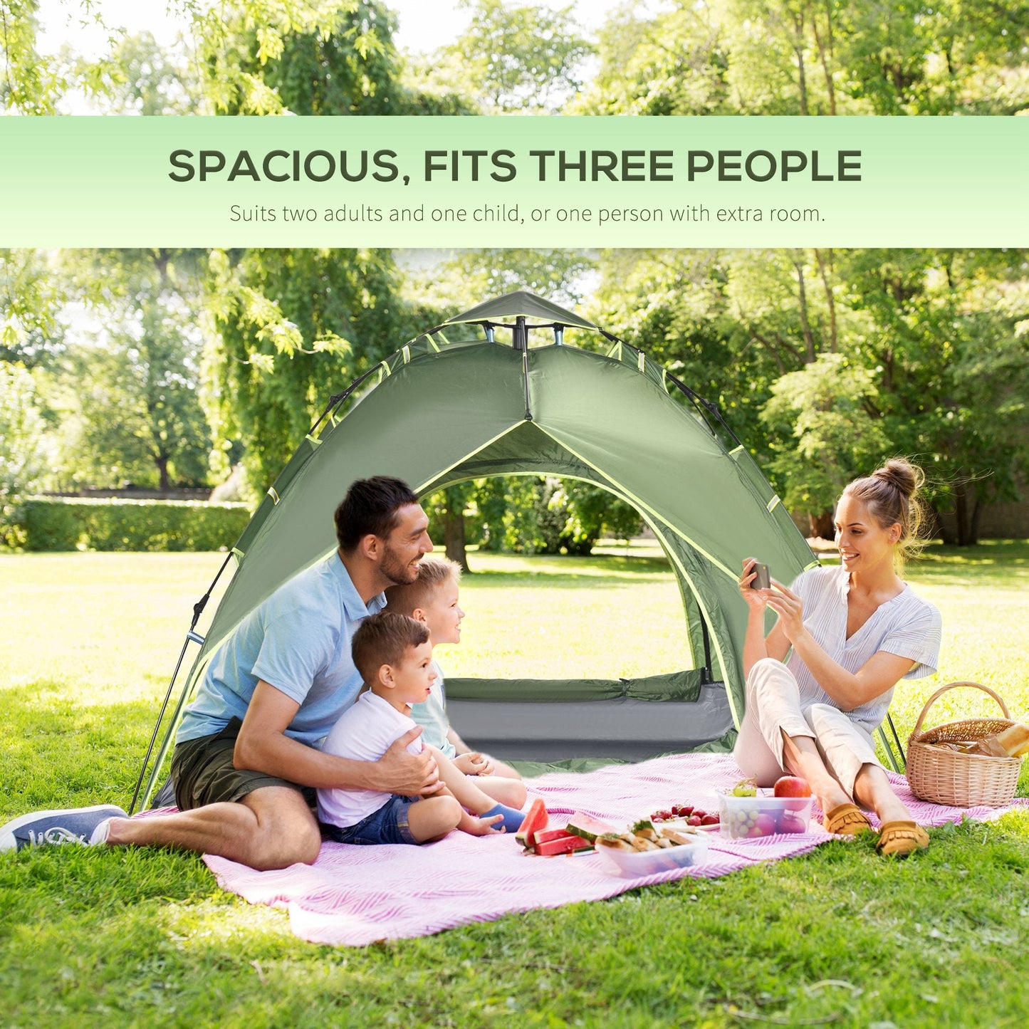 3 Person Pop Up Camping Tent Waterproof Festival Shelter - Blue-3