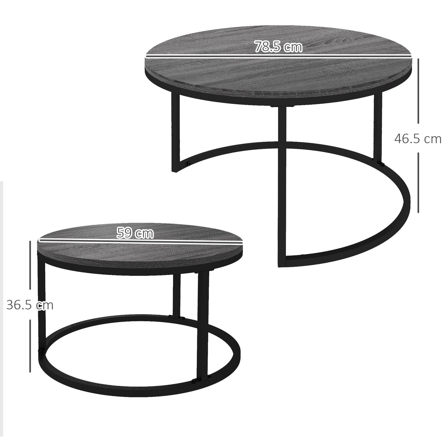 Industrial Nesting Coffee Table Set of 2, Round Coffee Tables, Living Room Table with Wood Effect Top and Steel Frame | HOMCOM-1