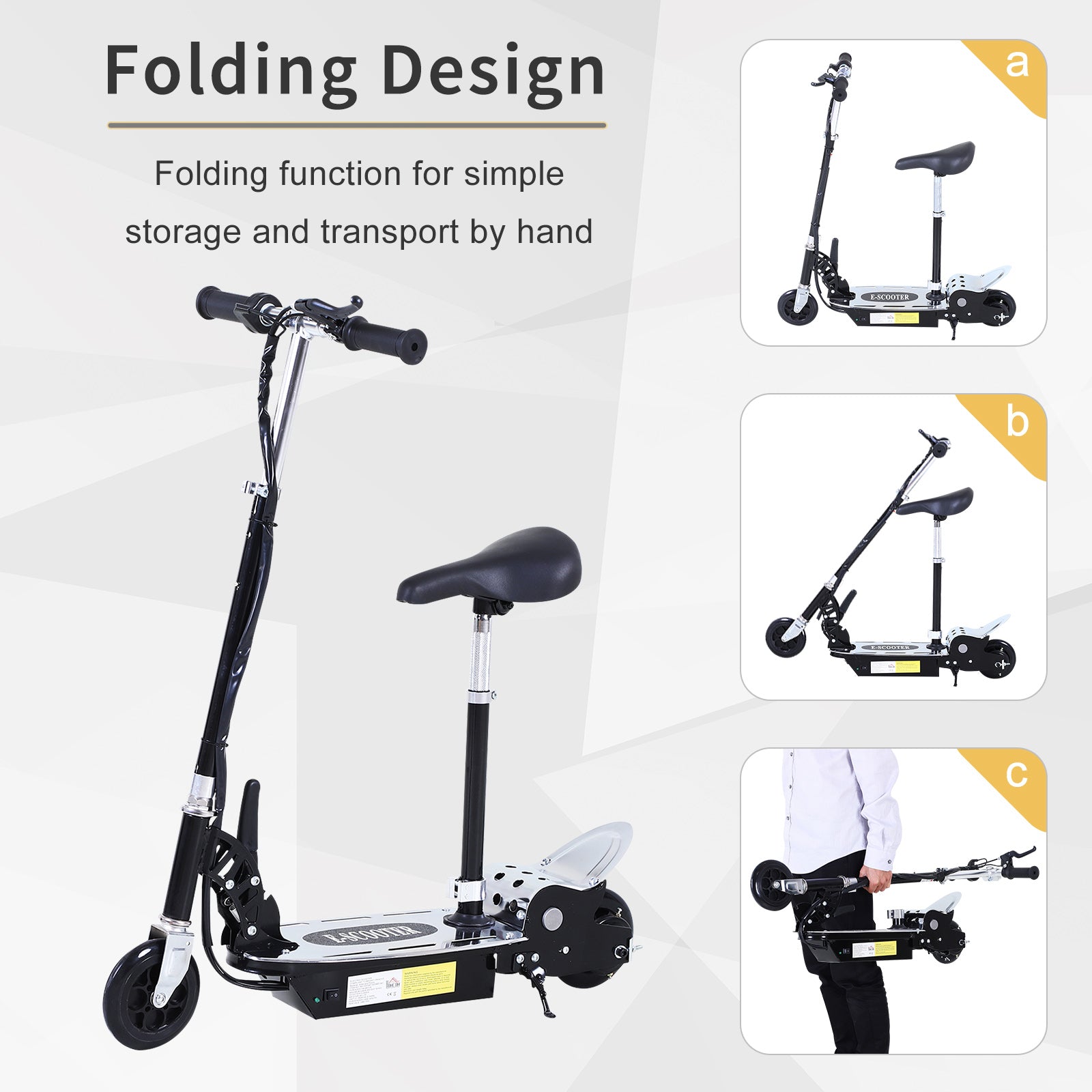 120W Teens Foldable Kids Powered Scooters 24V Rechargeable Battery Adjustable Ride on Outdoor Toy (Black)-4