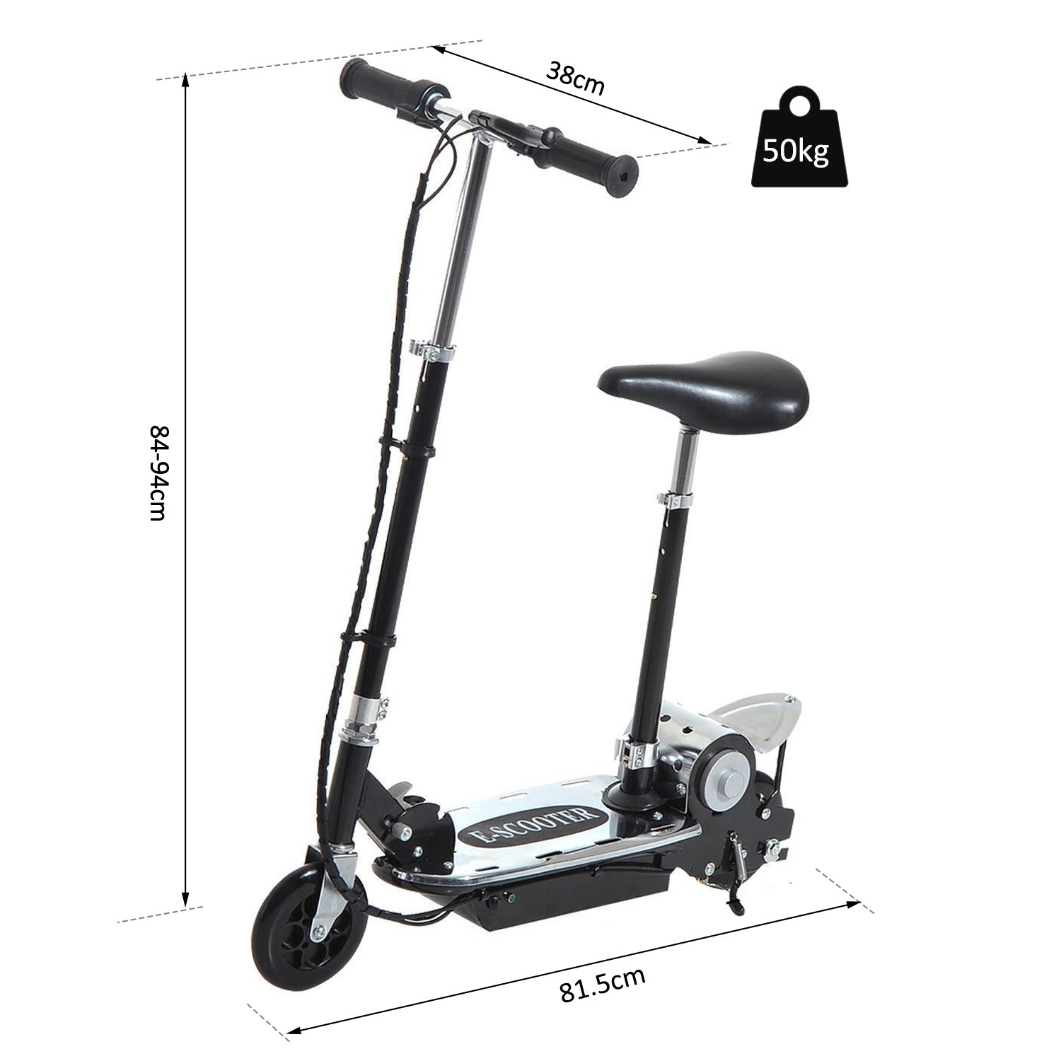 120W Teens Foldable Kids Powered Scooters 24V Rechargeable Battery Adjustable Ride on Outdoor Toy (Black)-2