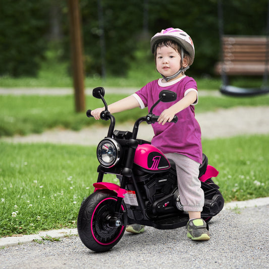 6v Electric Motorbike with Training Wheels, One-Button Start - Pink-1
