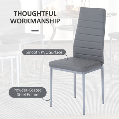 Round Dining Table Set for 4, Table Set with Padded Chairs and Glass-Top Table, Round Kitchen Table and Chairs, Grey | HOMCOM-4