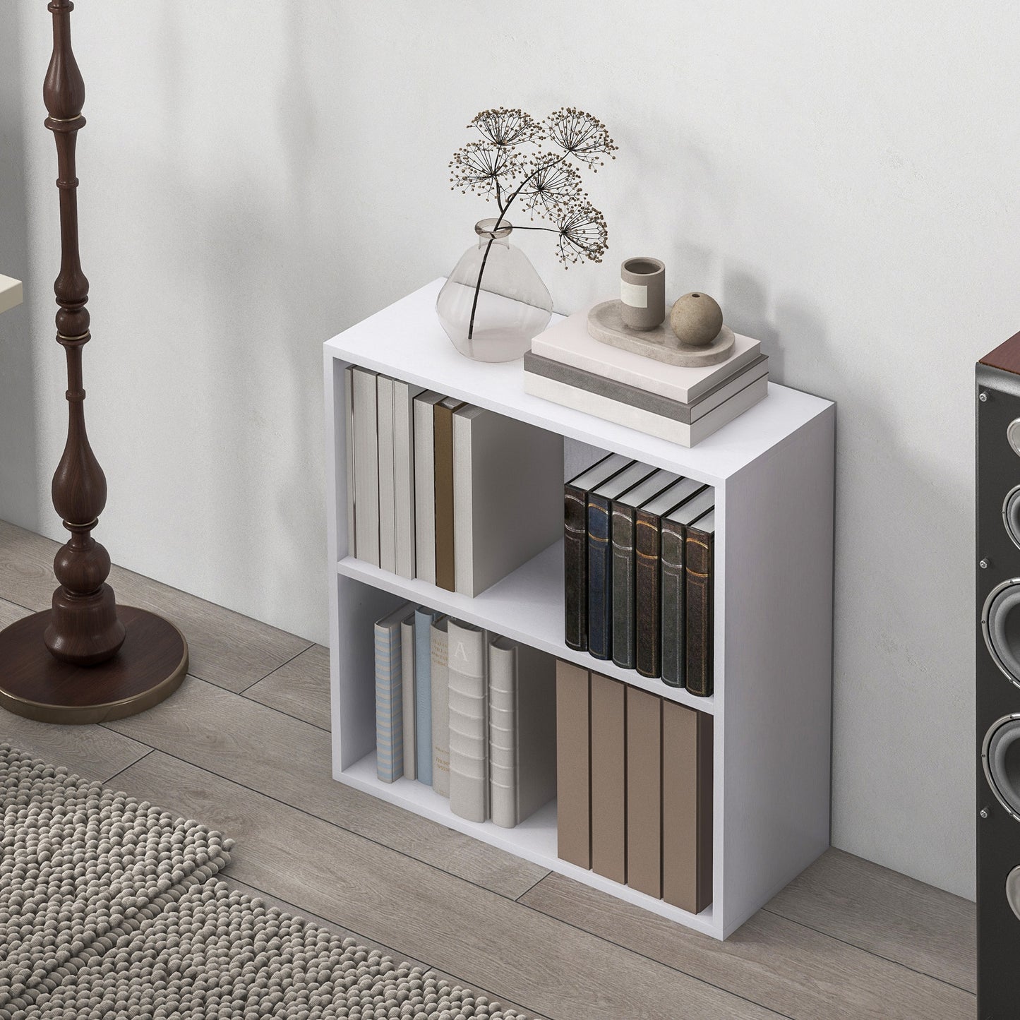 HOMCOM 2 Tier Bookshelf, Low Bookcase with Adjustable Shelf, 2 Compartments for Home Office, Living Room, Study in White-5