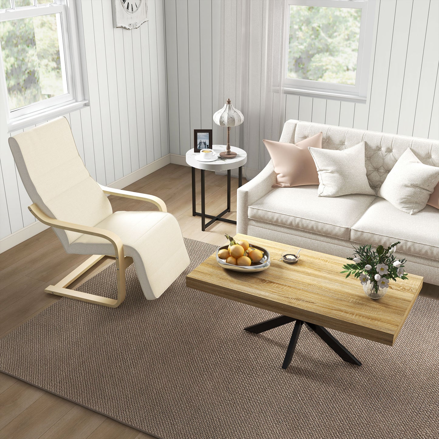 HOMCOM Set of 2 Round Side Table with Metal Legs, Modern End Table Bedside Table for Living Room, Bedroom in White-7