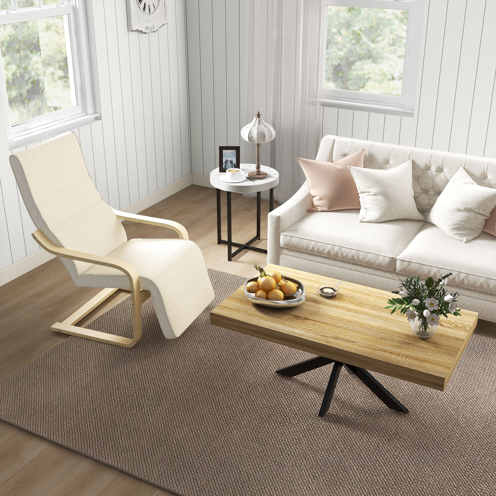 HOMCOM Set of 2 Round Side Table with Metal Legs, Modern End Table Bedside Table for Living Room, Bedroom in White-7