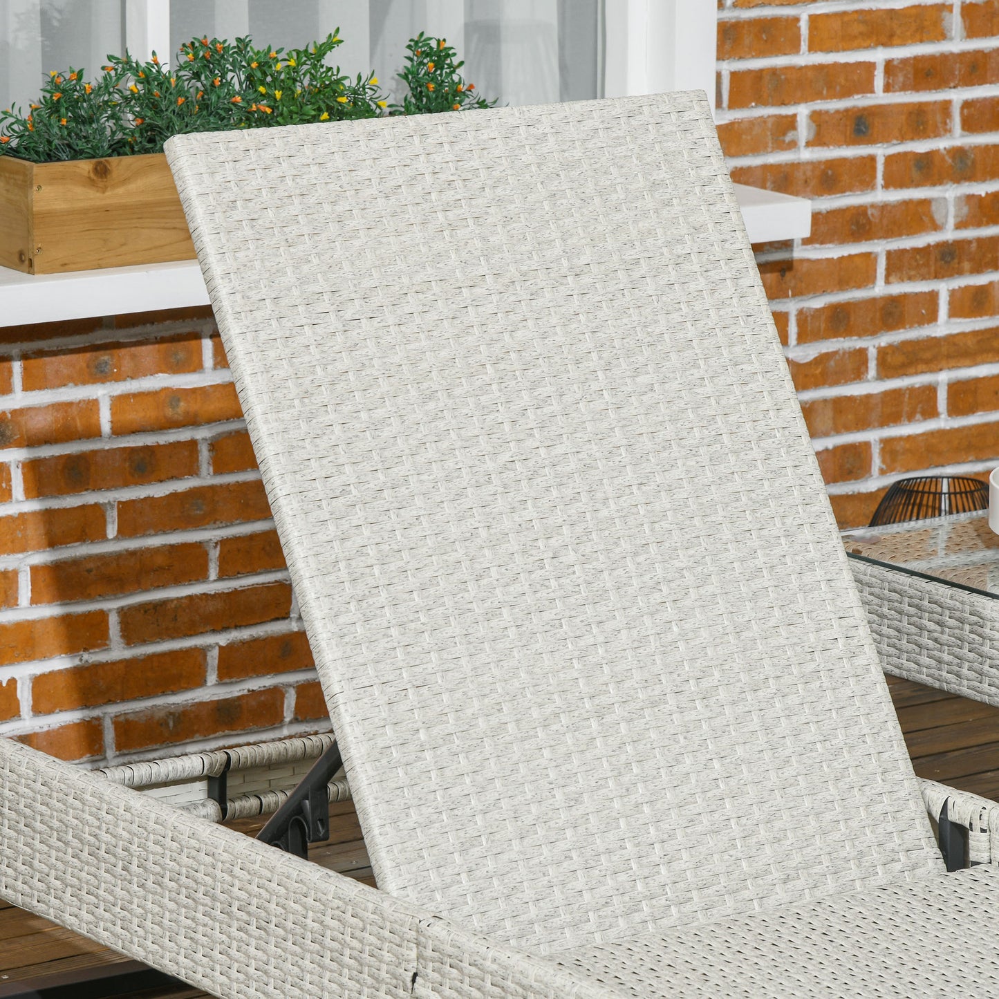 3 piece PE Rattan Sun Lounger Set with Adjustable 5-Position Recliner, Patio Chaise Lounge Chair Set with Cushions, Headrests, Glass Top Square Coffee Table, Light Grey by Outsunny-7