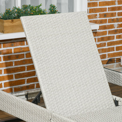 3 piece PE Rattan Sun Lounger Set with Adjustable 5-Position Recliner, Patio Chaise Lounge Chair Set with Cushions, Headrests, Glass Top Square Coffee Table, Light Grey by Outsunny-7