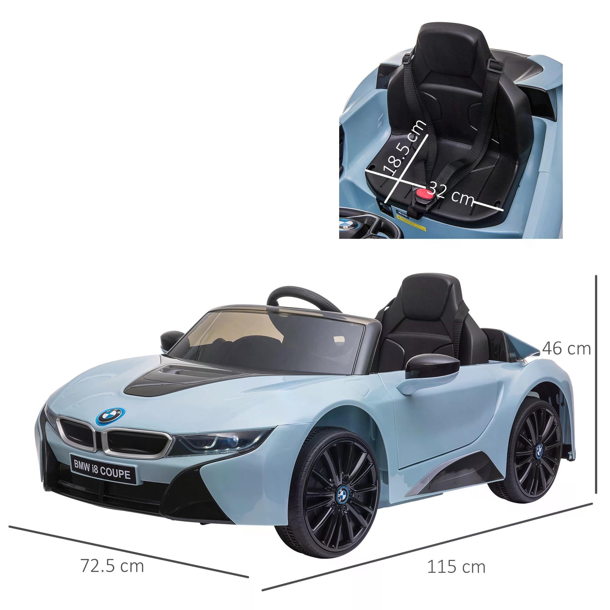BMW I8 Coupe Licensed 6V Ride On Car Toy with Remote Control, Powered Electric Car, Music, Horn, for 3-8 Years, Blue-2
