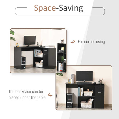 L-Shaped corner computer desk Table Study Table PC Workstation with Storage Shelf Drawer Home Office Black-3