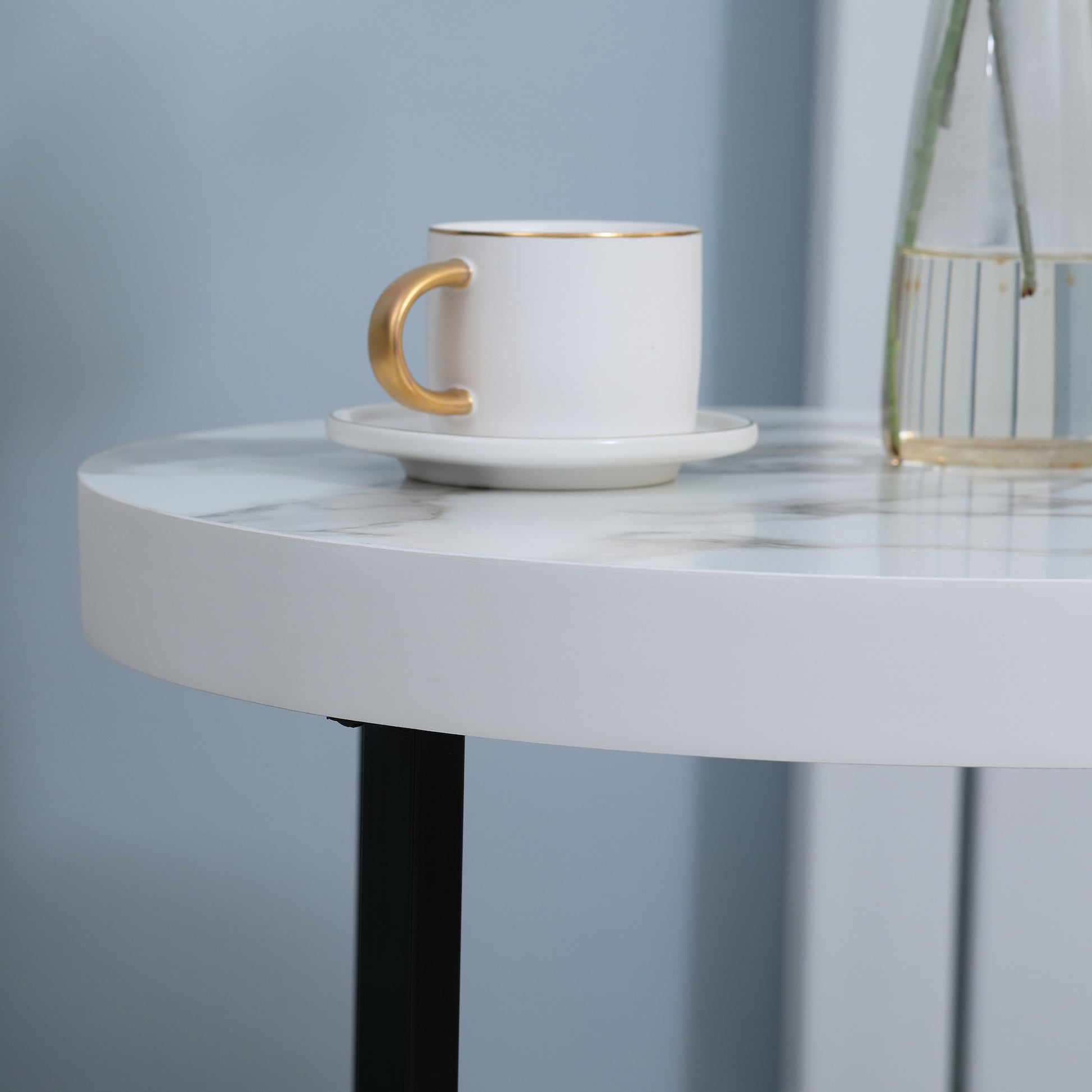 HOMCOM Set of 2 Round Side Table with Metal Legs, Modern End Table Bedside Table for Living Room, Bedroom in White-5