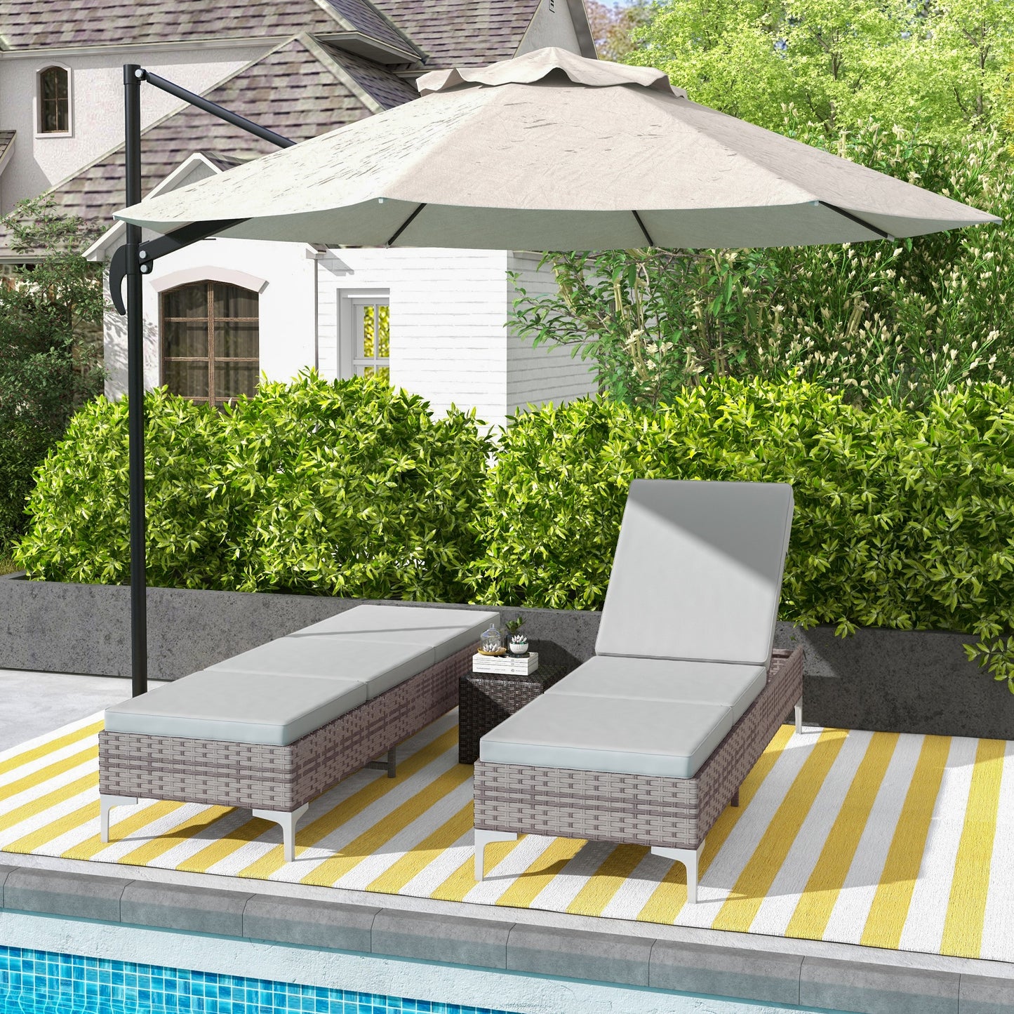 Set of 2 Sun Loungers by Outsunny Outdoor PE Rattan in Light Grey-8