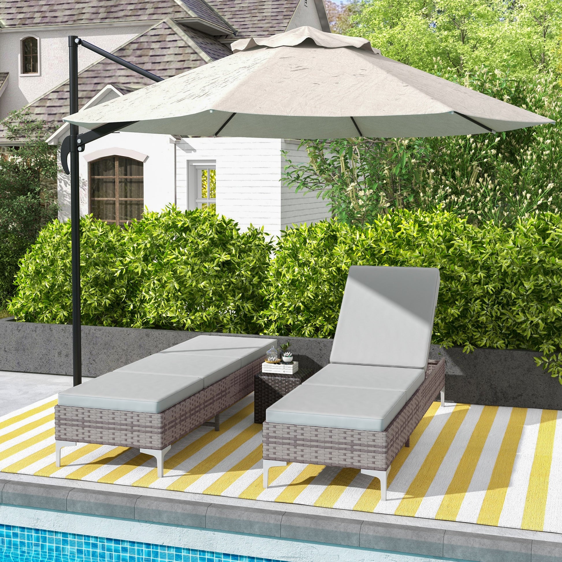 Set of 2 Sun Loungers by Outsunny Outdoor PE Rattan in Light Grey-8