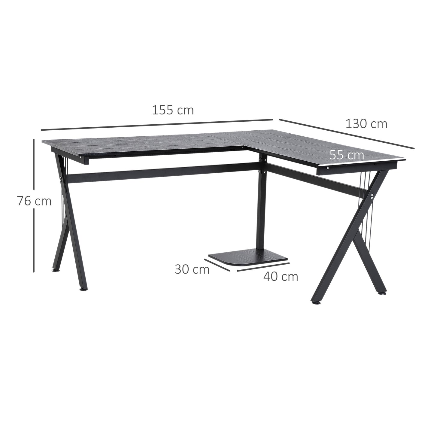 Corner Computer Desk, L-Shaped Desk with CPU Stand, Home Office Laptop Haven, Study Workstation in Black | HOMCOM-1