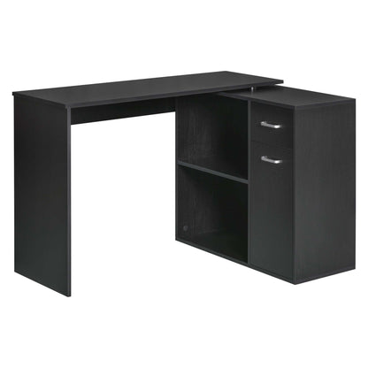 L-Shaped corner computer desk Table Study Table PC Workstation with Storage Shelf Drawer Home Office Black-1