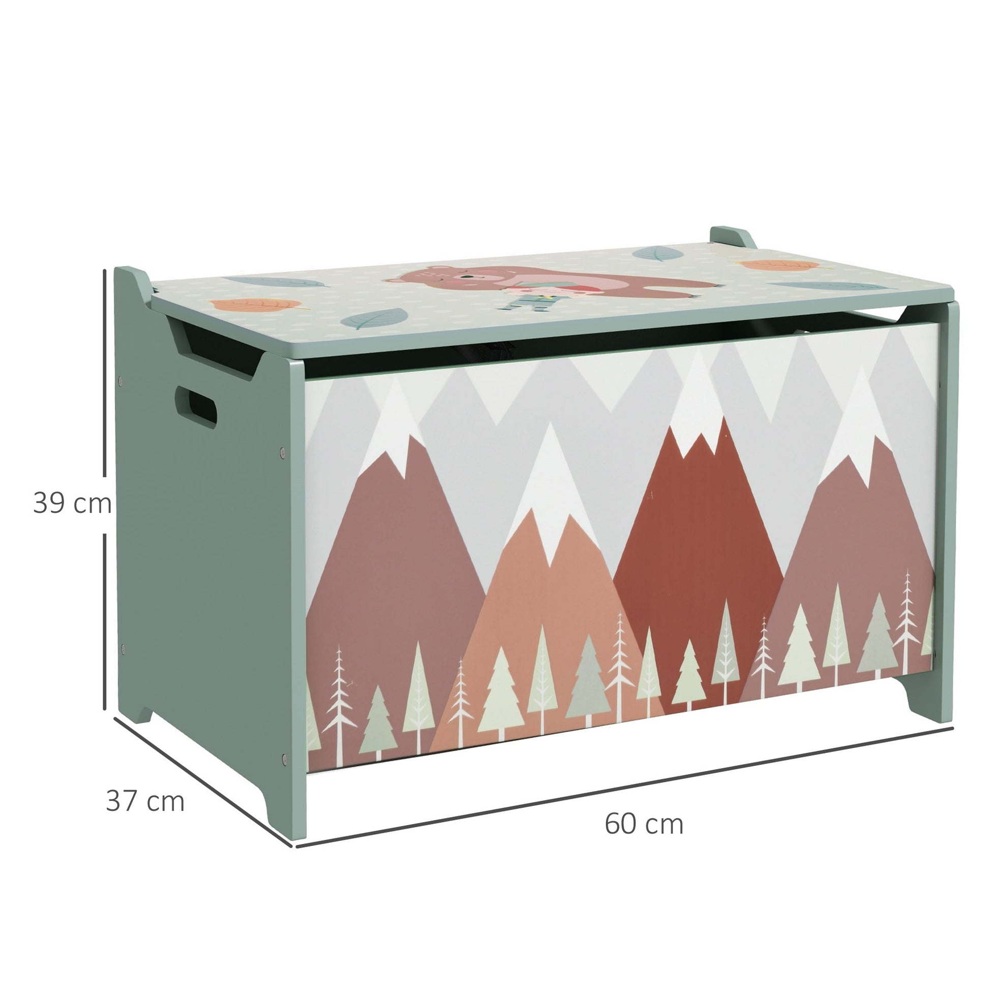 Kids Toy Chest with Safety Hinge Lid and Rounded Corners - Green-2