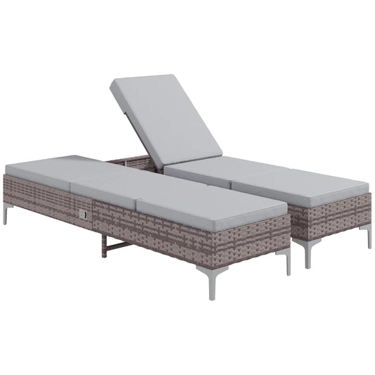 Set of 2 Sun Loungers by Outsunny Outdoor PE Rattan in Light Grey-0