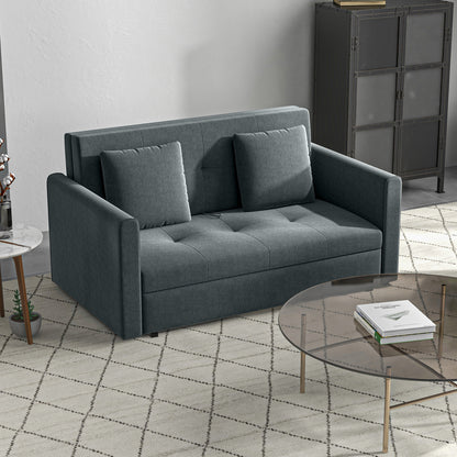 2 Seater Sofa Bed, Convertible Bed Settee, Modern Fabric Loveseat Sofa Couch with 2 Cushions, Hidden Storage for Guest Room, Dark Grey by HOMCOM-8