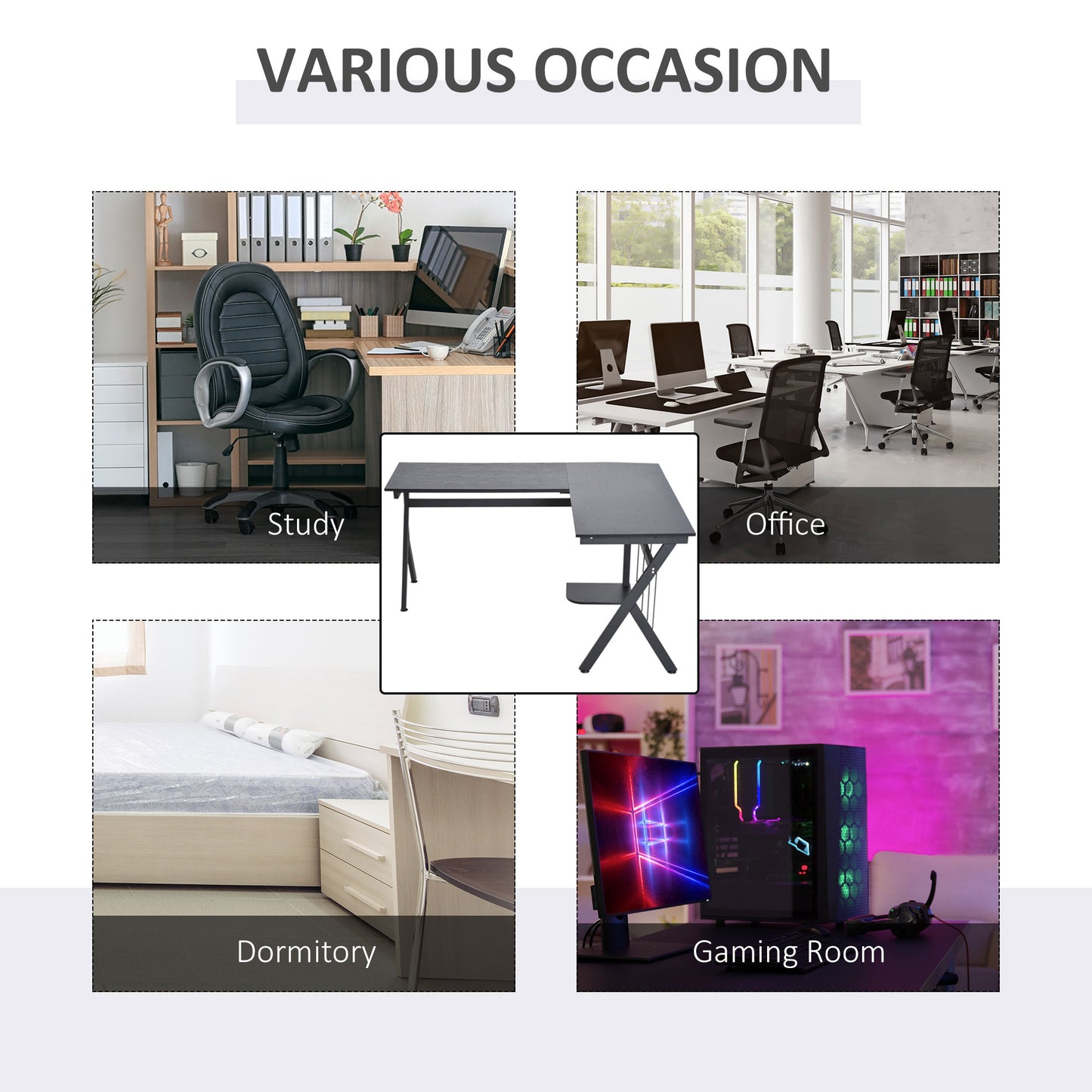 Corner Computer Desk, L-Shaped Desk with CPU Stand, Home Office Laptop Haven, Study Workstation in Black | HOMCOM-3
