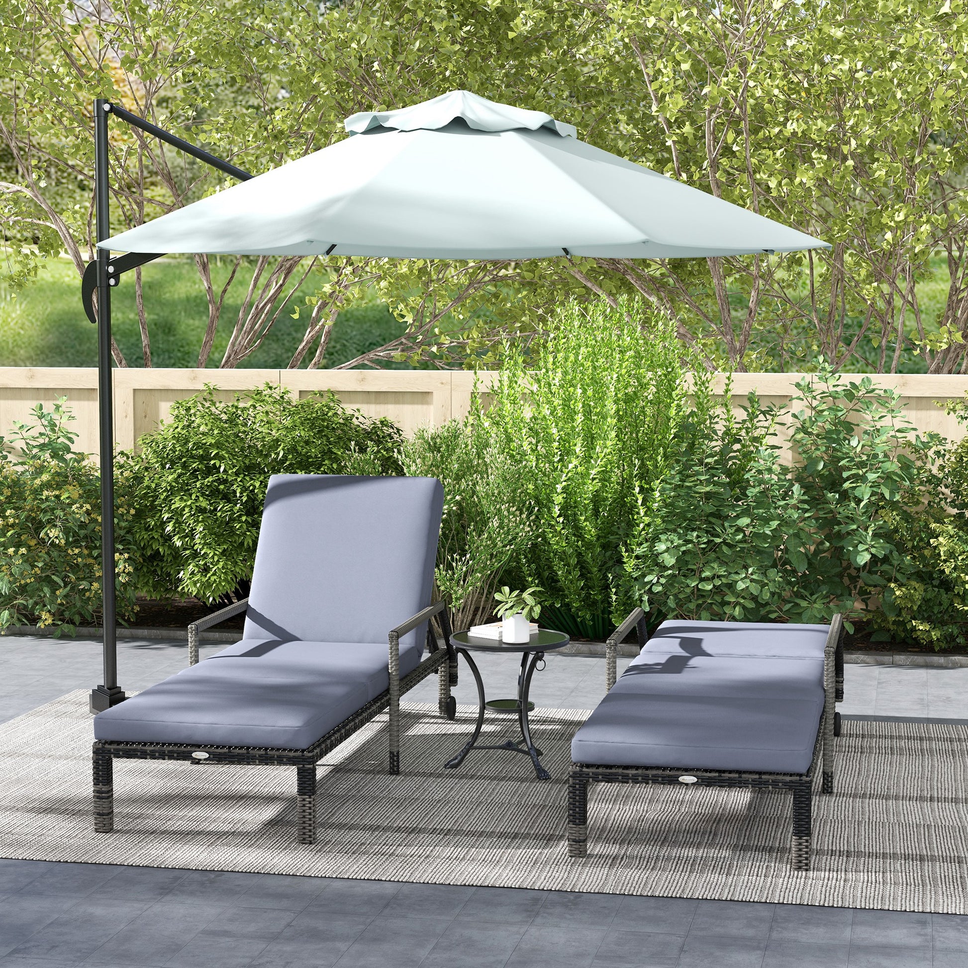 Outsunny Outdoor PE Rattan Sun Lounger Set of 2, Wicker Chaise Recliner Garden Chair with 5-Level Adjustable Backrest and 2 Wheels, Dark Grey-7
