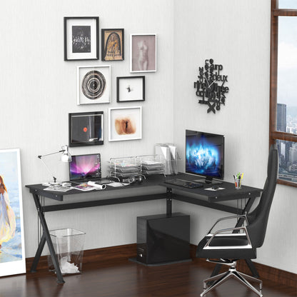 Corner Computer Desk, L-Shaped Desk with CPU Stand, Home Office Laptop Haven, Study Workstation in Black | HOMCOM-8
