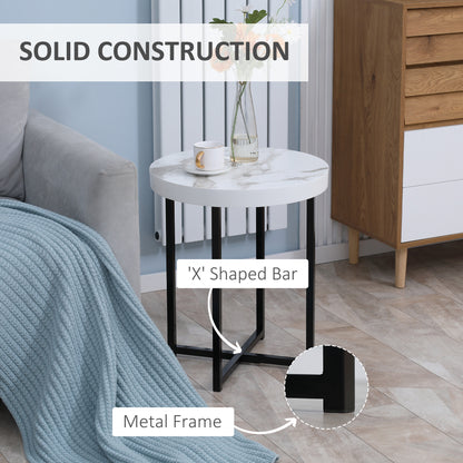 HOMCOM Set of 2 Round Side Table with Metal Legs, Modern End Table Bedside Table for Living Room, Bedroom in White-4