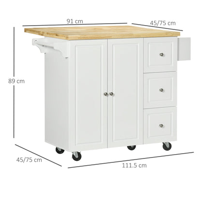 Drop-Leaf Kitchen Island on Wheels Utility Storage Cart with Drawers & Cabinet for Kitchen, Dining & Living Room-4
