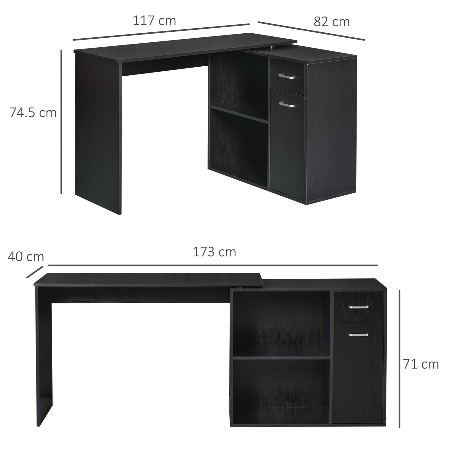 L-Shaped corner computer desk Table Study Table PC Workstation with Storage Shelf Drawer Home Office Black-2