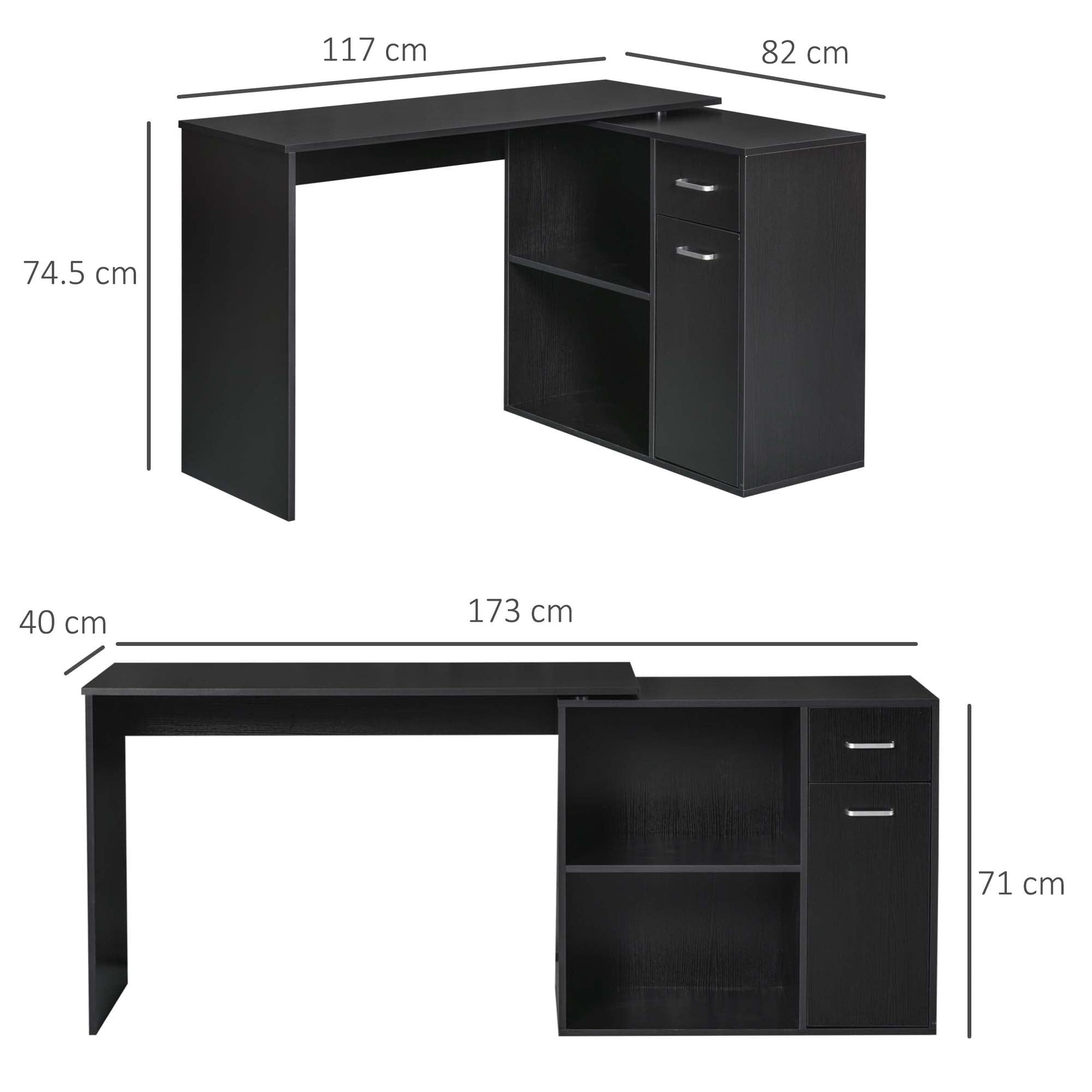 L-Shaped corner computer desk Table Study Table PC Workstation with Storage Shelf Drawer Home Office Black-2