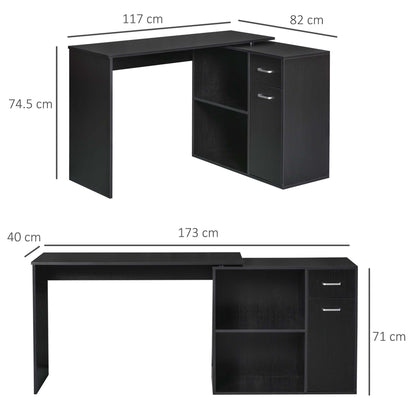 L-Shaped corner computer desk Table Study Table PC Workstation with Storage Shelf Drawer Home Office Black-2