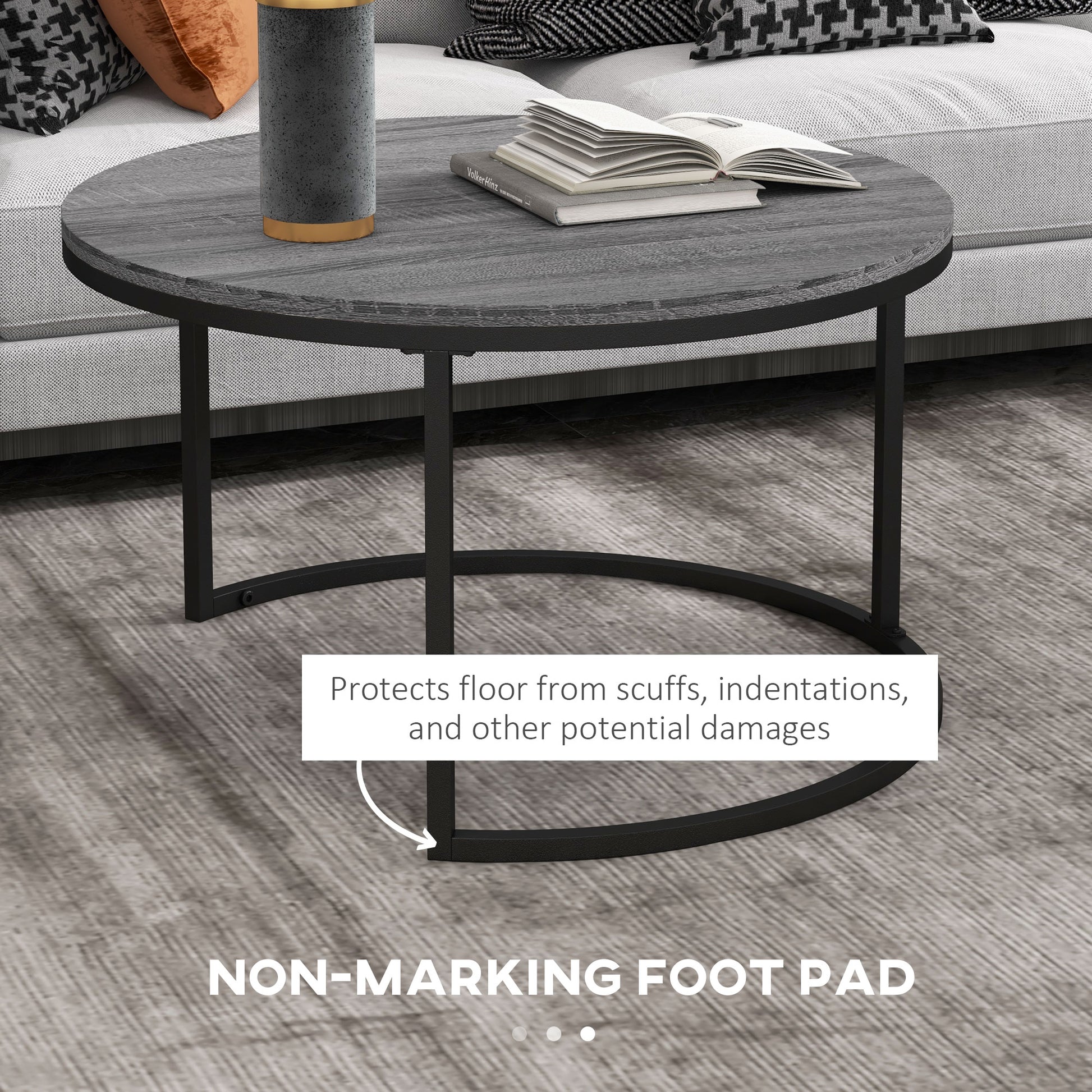 Industrial Nesting Coffee Table Set of 2, Round Coffee Tables, Living Room Table with Wood Effect Top and Steel Frame | HOMCOM-5
