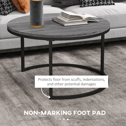 Industrial Nesting Coffee Table Set of 2, Round Coffee Tables, Living Room Table with Wood Effect Top and Steel Frame | HOMCOM-5
