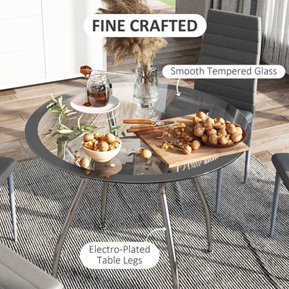 Round Dining Table Set for 4, Table Set with Padded Chairs and Glass-Top Table, Round Kitchen Table and Chairs, Grey | HOMCOM-3