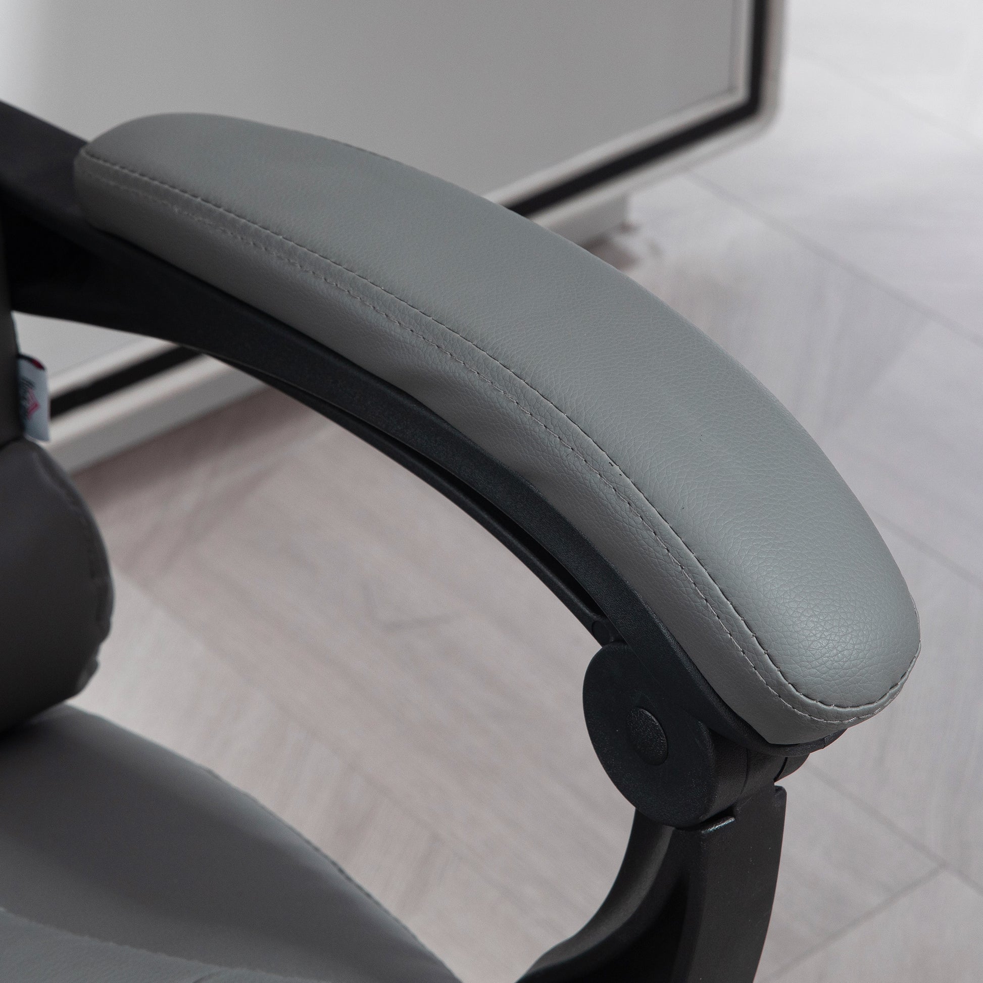 HOMCOM Executive Leather Office Chair, PU Home Office Chair with Swivel Wheels, Reclining Backrest, Retractable Footrest in Grey-6