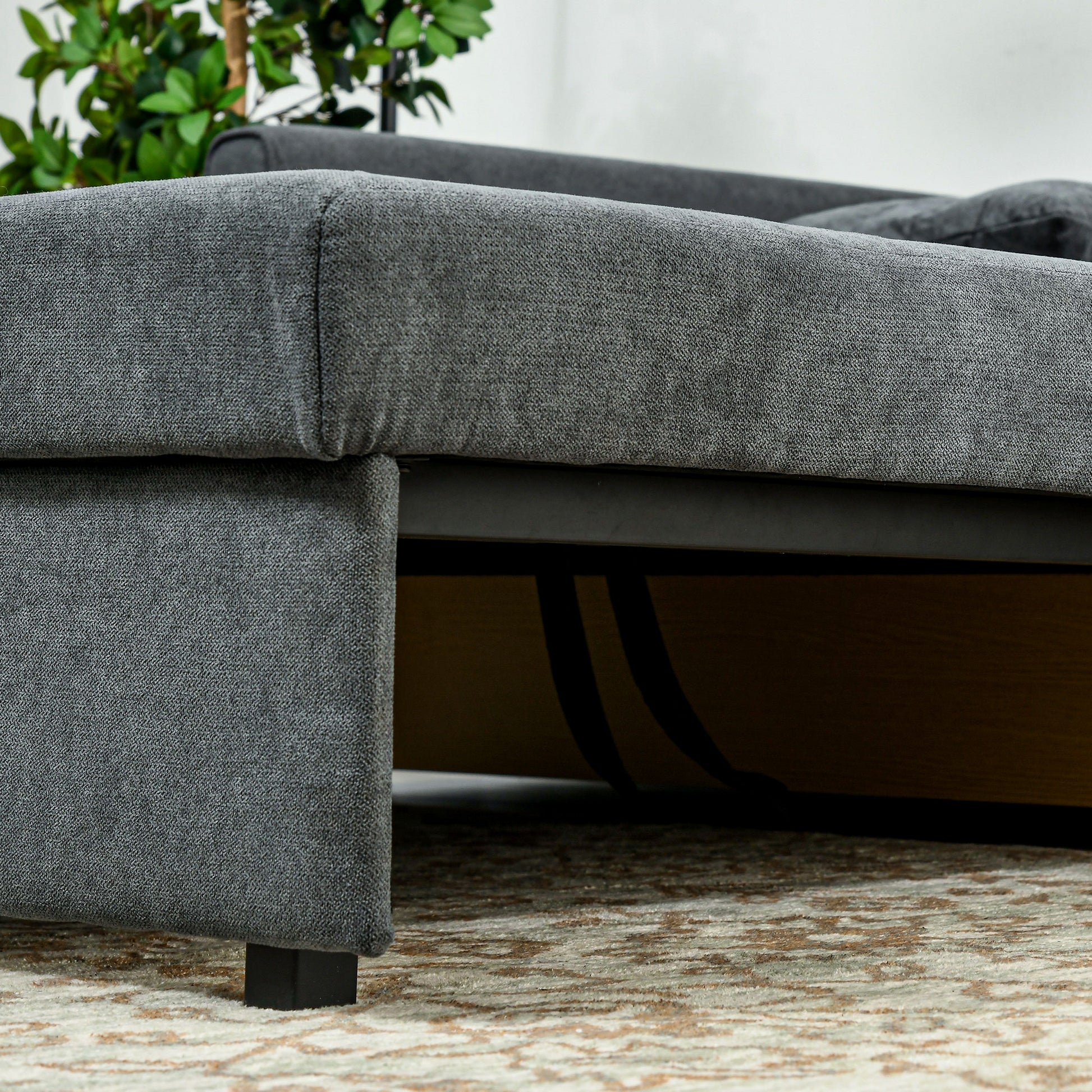 2 Seater Sofa Bed, Convertible Bed Settee, Modern Fabric Loveseat Sofa Couch with 2 Cushions, Hidden Storage for Guest Room, Dark Grey by HOMCOM-7
