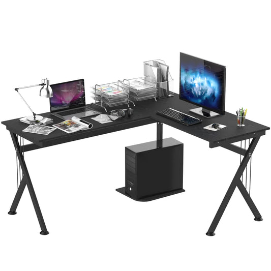 Corner Computer Desk, L-Shaped Desk with CPU Stand, Home Office Laptop Haven, Study Workstation in Black | HOMCOM-0