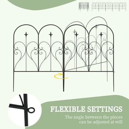 Set of 5 Metal Outdoor Picket Fence Panels with Heart Scrollwork - Black-4