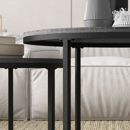 Industrial Nesting Coffee Table Set of 2, Round Coffee Tables, Living Room Table with Wood Effect Top and Steel Frame | HOMCOM-7