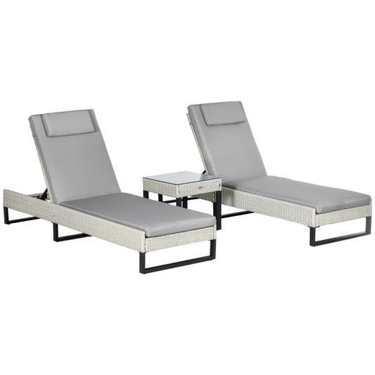 3 piece PE Rattan Sun Lounger Set