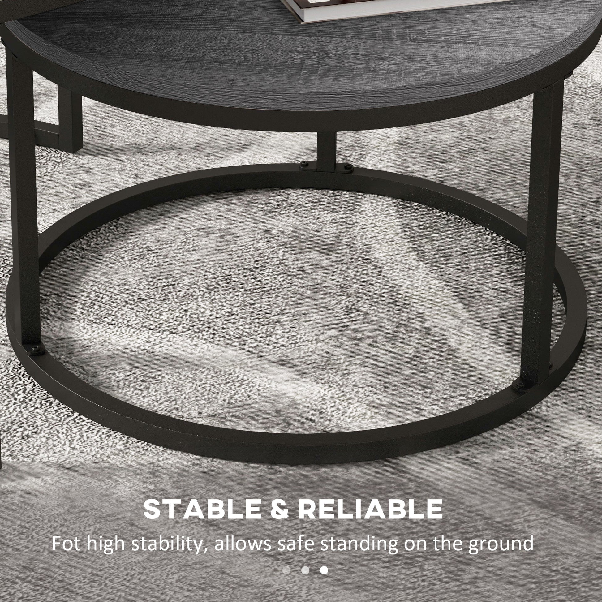 Industrial Nesting Coffee Table Set of 2, Round Coffee Tables, Living Room Table with Wood Effect Top and Steel Frame | HOMCOM-4