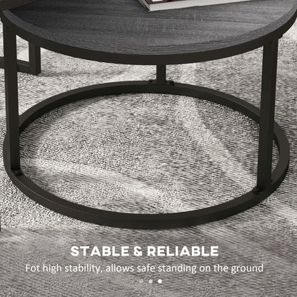 Industrial Nesting Coffee Table Set of 2, Round Coffee Tables, Living Room Table with Wood Effect Top and Steel Frame | HOMCOM-4