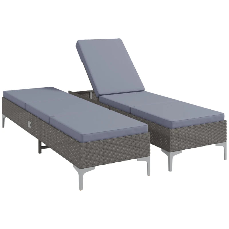 Set of 2 Outdoor PE Rattan Sun Loungers