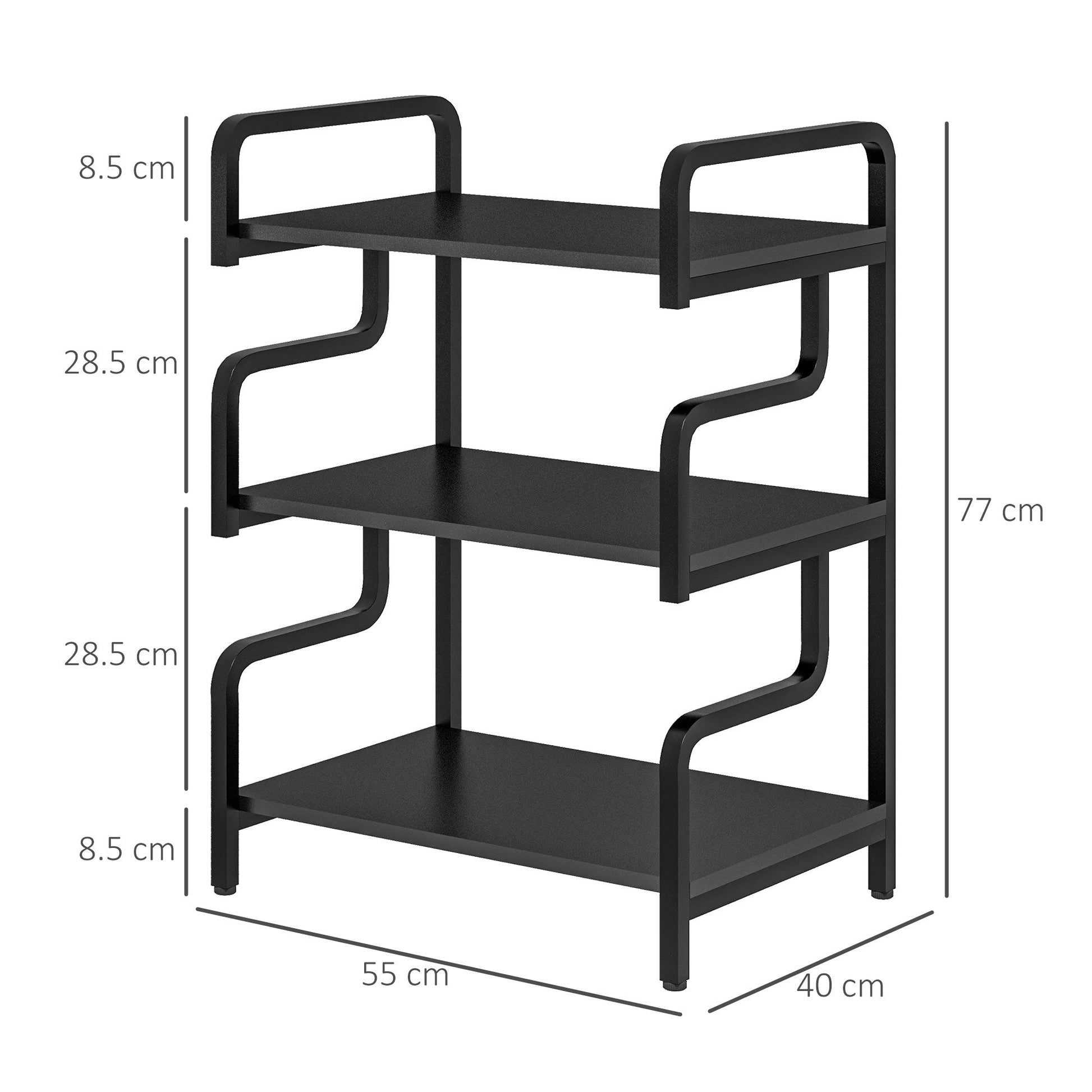 3-Tier Storage Shelves, Metal Shelving Unit, Industrial Printer Table for Home Office, Display Rack for Living Room, Black-2