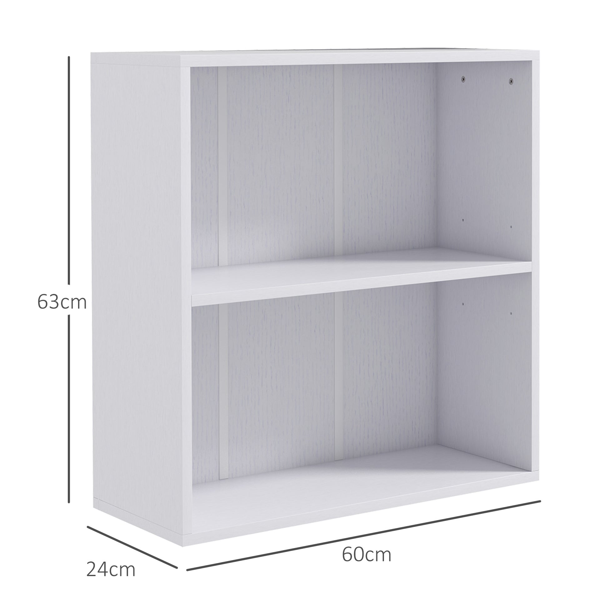 HOMCOM 2 Tier Bookshelf, Low Bookcase with Adjustable Shelf, 2 Compartments for Home Office, Living Room, Study in White-1